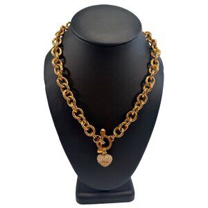 Juicy Couture Puffy Heart Pave Rhinestone Bone Toggle Gold Statement Necklace